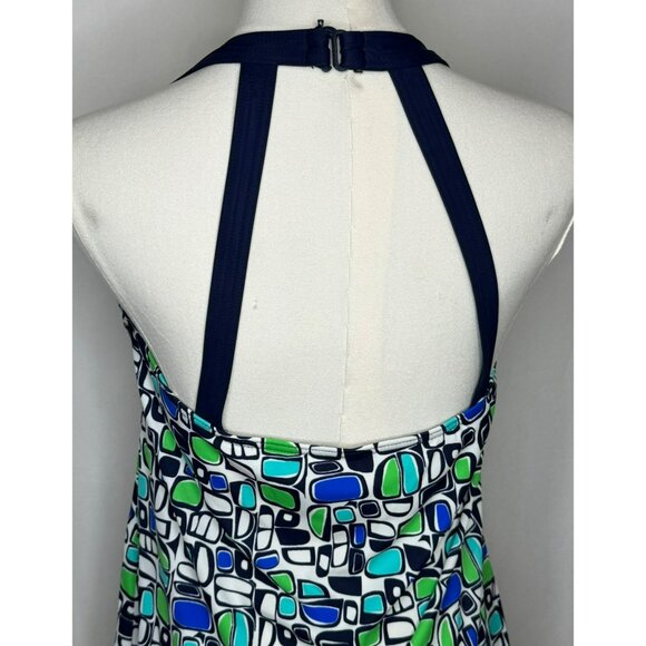 Fit 4 U Size 14 D's & E's Geometric Print Halter Tankini Top Wth Built-In Bra - Picture 7 of 11